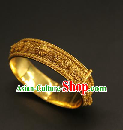 China Handmade Ming Dynasty Jewelry Accessorie Ancient Filigree Dragon Golden Bracelet China Handmade Ming Dynasty Jewelry Accessorie Ancient Filigree Dragon Golden Bracelet