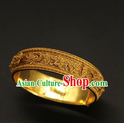 China Handmade Ming Dynasty Jewelry Accessorie Ancient Filigree Dragon Golden Bracelet China Handmade Ming Dynasty Jewelry Accessorie Ancient Filigree Dragon Golden Bracelet