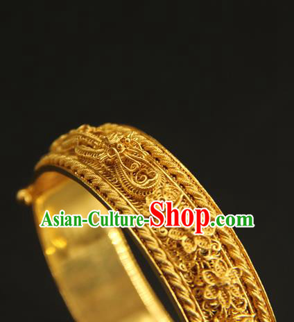 China Handmade Ming Dynasty Jewelry Accessorie Ancient Filigree Dragon Golden Bracelet China Handmade Ming Dynasty Jewelry Accessorie Ancient Filigree Dragon Golden Bracelet