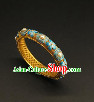 China Handmade Ming Dynasty Blueing Jewelry Accessorie Ancient Empress Enamel Flowers Bracelet