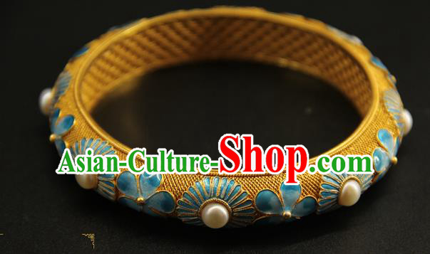China Handmade Ming Dynasty Blueing Jewelry Accessorie Ancient Empress Enamel Flowers Bracelet