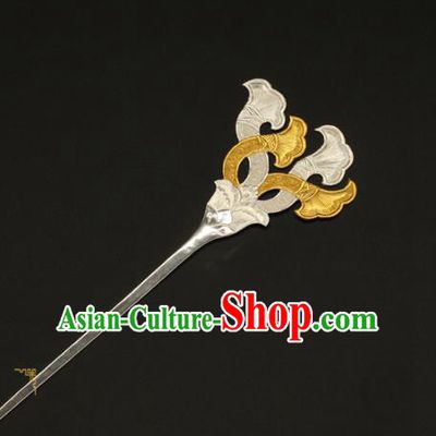 China Traditional Ancient Empress Hairpin Handmade Tang Dynasty Hair Accessories Court Silver Hair Stick