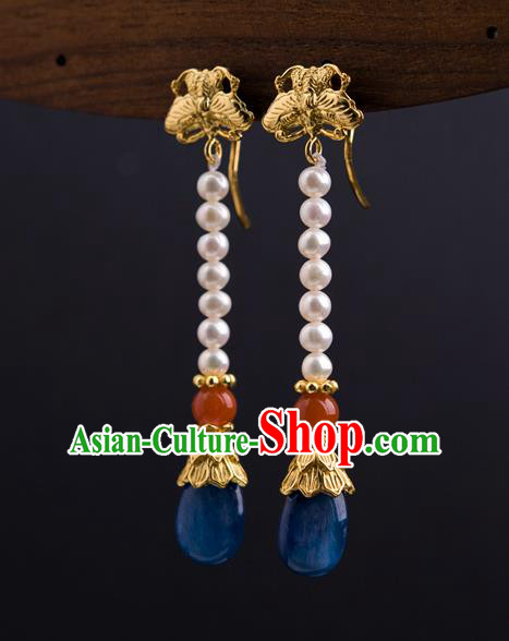 China Traditional Ming Dynasty Empress Pearls Earrings Ancient Court Queen Ear Jewelry Accessories China Traditional Ming Dynasty Empress Pearls Earrings Ancient Court Queen Ear Jewelry Accessories