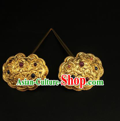 China Ancient Ming Dynasty Gems Hairpin Handmade Hair Accessories Traditional Court Hair Stick