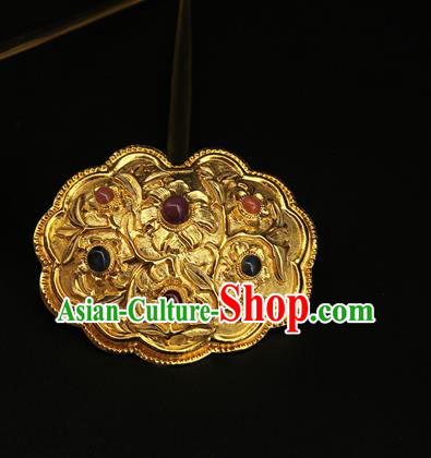 China Ancient Ming Dynasty Gems Hairpin Handmade Hair Accessories Traditional Court Hair Stick