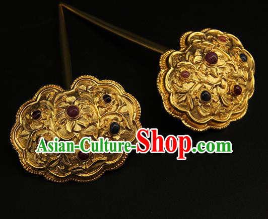China Ancient Ming Dynasty Gems Hairpin Handmade Hair Accessories Traditional Court Hair Stick