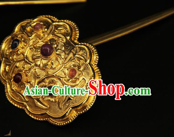 China Ancient Ming Dynasty Gems Hairpin Handmade Hair Accessories Traditional Court Hair Stick