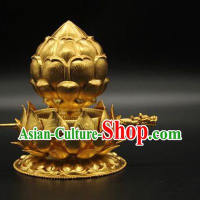 China Traditional Ancient Tang Dynasty Court Hair Accessories Handmade Golden Lotus Hair Crown