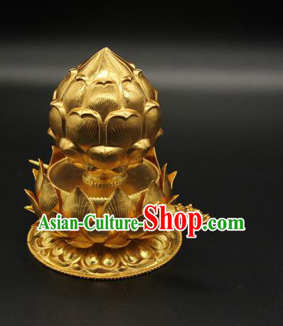 China Traditional Ancient Tang Dynasty Court Hair Accessories Handmade Golden Lotus Hair Crown China Traditional Ancient Tang Dynasty Court Hair Accessories Handmade Golden Lotus Hair Crown