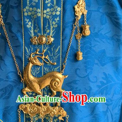 China Handmade Ming Dynasty Princess Golden Necklet Ancient Palace Lady Necklace Jewelry