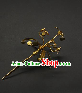 China Ancient Tang Dynasty Court Hair Accessories Traditional Handmade Golden Tassel Hairpin China Ancient Tang Dynasty Court Hair Accessories Traditional Handmade Golden Tassel Hairpin