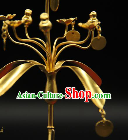 China Ancient Tang Dynasty Court Hair Accessories Traditional Handmade Golden Tassel Hairpin China Ancient Tang Dynasty Court Hair Accessories Traditional Handmade Golden Tassel Hairpin