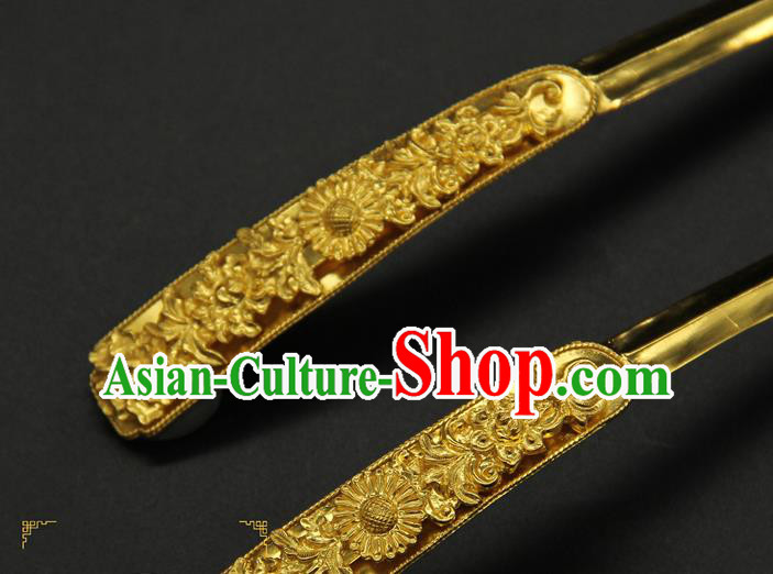 China Traditional Handmade Hairpin Ancient Ming Dynasty Court Hair Accessories Golden Hair Stick China Traditional Handmade Hairpin Ancient Ming Dynasty Court Hair Accessories Golden Hair Stick