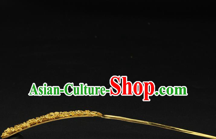 China Traditional Handmade Hairpin Ancient Ming Dynasty Court Hair Accessories Golden Hair Stick China Traditional Handmade Hairpin Ancient Ming Dynasty Court Hair Accessories Golden Hair Stick