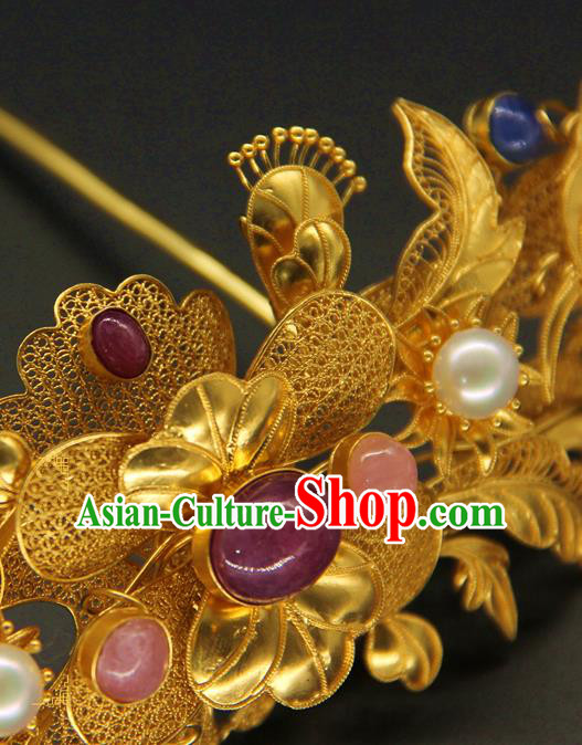 China Ancient Ming Dynasty Golden Hair Crown Traditional Handmade Hairpin Court Hair Accessories China Ancient Ming Dynasty Golden Hair Crown Traditional Handmade Hairpin Court Hair Accessories