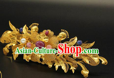 China Ancient Ming Dynasty Golden Hair Crown Traditional Handmade Hairpin Court Hair Accessories China Ancient Ming Dynasty Golden Hair Crown Traditional Handmade Hairpin Court Hair Accessories