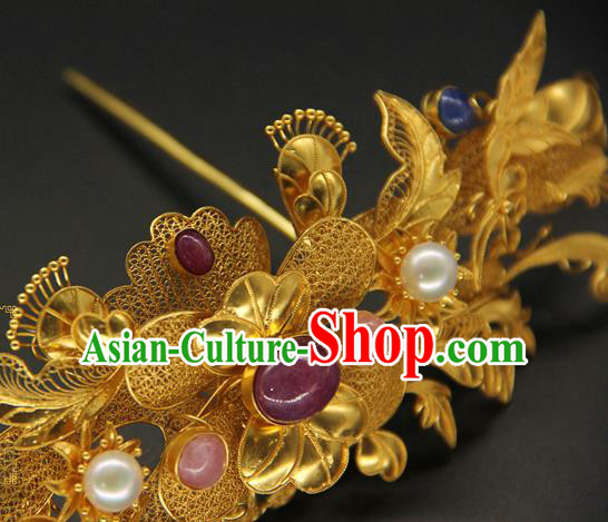 China Ancient Ming Dynasty Golden Hair Crown Traditional Handmade Hairpin Court Hair Accessories China Ancient Ming Dynasty Golden Hair Crown Traditional Handmade Hairpin Court Hair Accessories