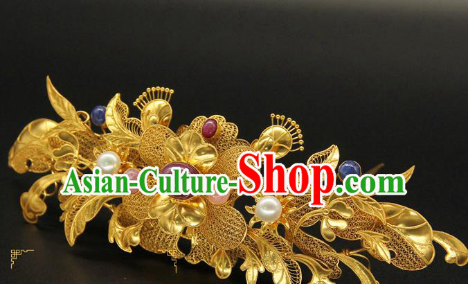 China Ancient Ming Dynasty Golden Hair Crown Traditional Handmade Hairpin Court Hair Accessories China Ancient Ming Dynasty Golden Hair Crown Traditional Handmade Hairpin Court Hair Accessories