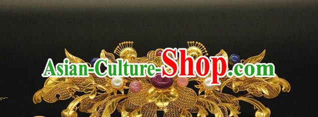 China Ancient Ming Dynasty Golden Hair Crown Traditional Handmade Hairpin Court Hair Accessories China Ancient Ming Dynasty Golden Hair Crown Traditional Handmade Hairpin Court Hair Accessories