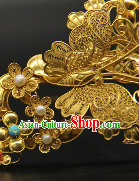 China Ancient Court Hair Accessories Traditional Handmade Hairpin Ming Dynasty Golden Hair Crown