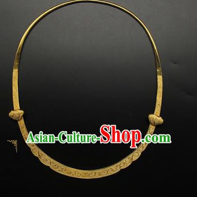 China Ancient Palace Lady Necklace Jewelry Handmade Ming Dynasty Princess Golden Necklet