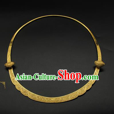 China Ancient Palace Lady Necklace Jewelry Handmade Ming Dynasty Princess Golden Necklet China Ancient Palace Lady Necklace Jewelry Handmade Ming Dynasty Princess Golden Necklet
