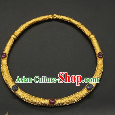 China Ancient Palace Woman Gems Necklace Jewelry Handmade Qing Dynasty Imperial Consort Golden Necklet