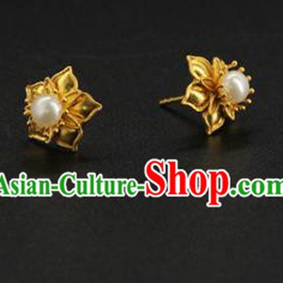 Handmade Chinese Ancient Hanfu Golden Earrings Accessories Traditional Ming Dynasty Princess Ear Jewelry