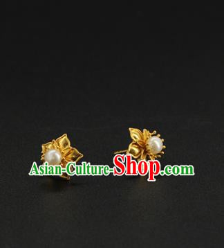Handmade Chinese Ancient Hanfu Golden Earrings Accessories Traditional Ming Dynasty Princess Ear Jewelry Handmade Chinese Ancient Hanfu Golden Earrings Accessories Traditional Ming Dynasty Princess Ear Jewelry