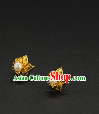 Handmade Chinese Ancient Hanfu Golden Earrings Accessories Traditional Ming Dynasty Princess Ear Jewelry Handmade Chinese Ancient Hanfu Golden Earrings Accessories Traditional Ming Dynasty Princess Ear Jewelry