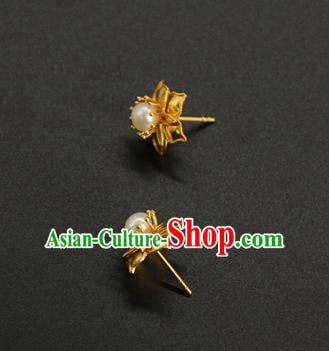 Handmade Chinese Ancient Hanfu Golden Earrings Accessories Traditional Ming Dynasty Princess Ear Jewelry Handmade Chinese Ancient Hanfu Golden Earrings Accessories Traditional Ming Dynasty Princess Ear Jewelry