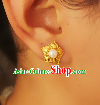 Handmade Chinese Ancient Hanfu Golden Earrings Accessories Traditional Ming Dynasty Princess Ear Jewelry Handmade Chinese Ancient Hanfu Golden Earrings Accessories Traditional Ming Dynasty Princess Ear Jewelry