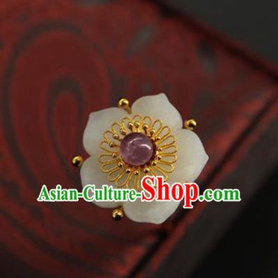 China Ming Dynasty Amethyst Hair Stick Ancient Princess Hair Accessories Traditional Handmade Court White Jade Plum Hairpin