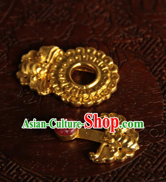China Handmade Ancient Empress Costume Golden Buckle Ming Dynasty Gem Button China Handmade Ancient Empress Costume Golden Buckle Ming Dynasty Gem Button