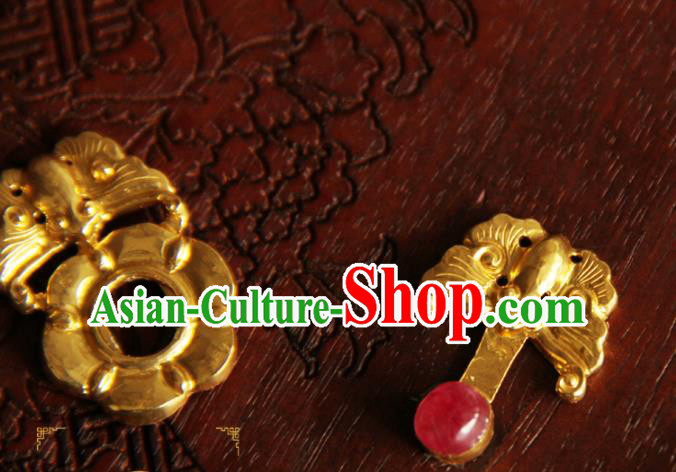 China Handmade Ming Dynasty Snap Fastener Gilding Button Ancient Costume Golden Buckle China Handmade Ming Dynasty Snap Fastener Gilding Button Ancient Costume Golden Buckle