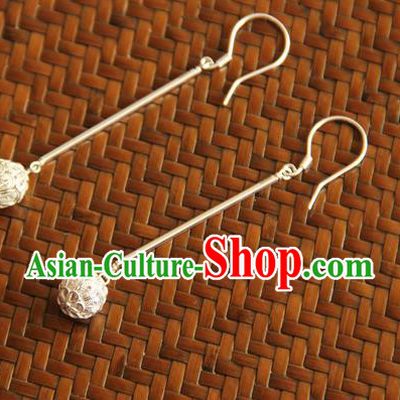 Handmade Chinese Traditional Ancient Imperial Consort Argent Earrings Ming Dynasty Court Ear Jewelry Accessories