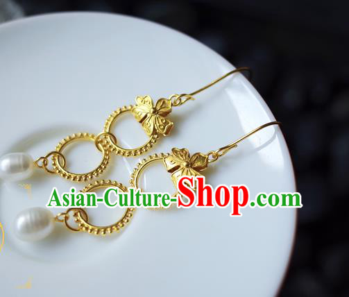 Handmade Chinese Traditional Ming Dynasty Court Ear Jewelry Ancient Queen Golden Earrings Accessories Handmade Chinese Traditional Ming Dynasty Court Ear Jewelry Ancient Queen Golden Earrings Accessories