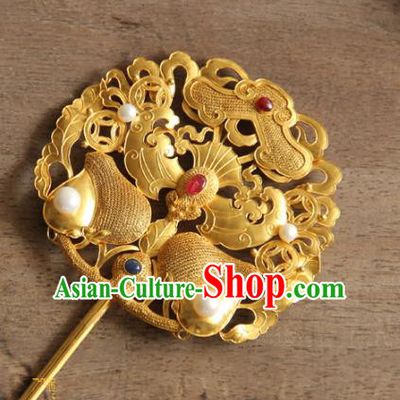 China Ancient Queen Hairpin Traditional Qing Dynasty Imperial Consort Hair Accessories Handmade Court Carving Bat Hair Stick
