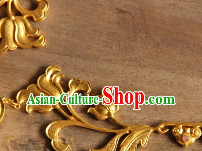 China Handmade Ming Dynasty Golden Necklace Ancient Wedding Longevity Lock