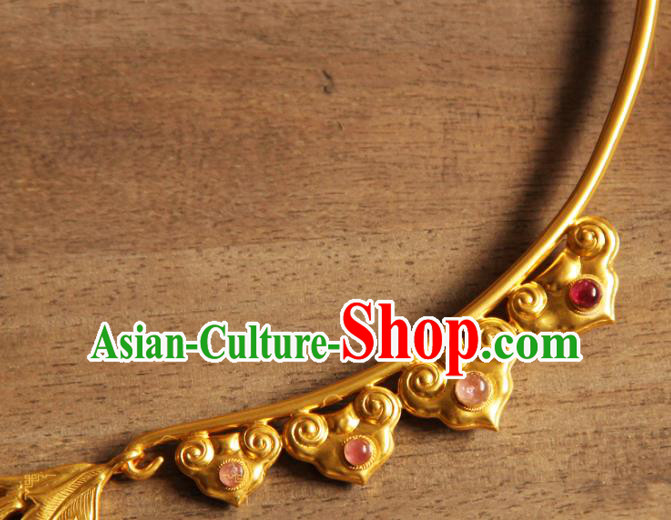 China Handmade Ming Dynasty Golden Necklace Ancient Wedding Longevity Lock