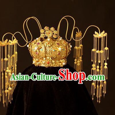 China Traditional Ming Dynasty Hair Crown Wedding Hair Accessories Handmade Ancient Empress Tassel Phoenix Coronet