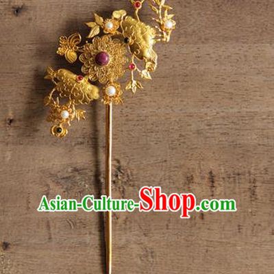 China Handmade Golden Butterfly Peony Hair Stick Ancient Imperial Consort Hairpin Traditional Qing Dynasty Palace Hair Accessories