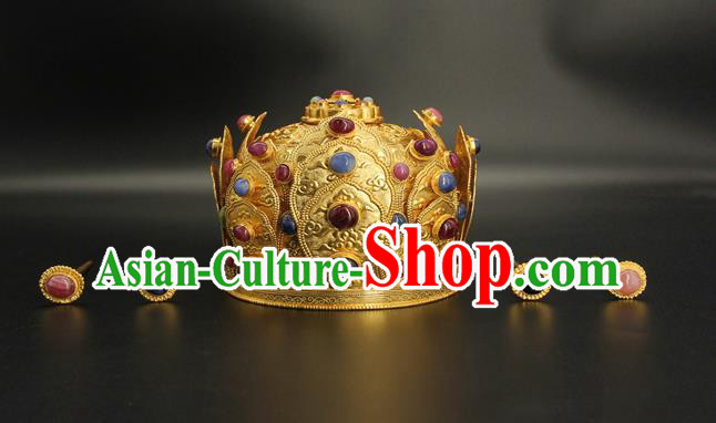 China Traditional Handmade Gems Hair Crown Ancient Taoist Hairpin Ming Dynasty Hair Accessories