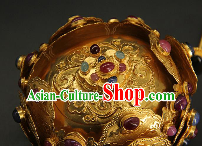 China Traditional Handmade Gems Hair Crown Ancient Taoist Hairpin Ming Dynasty Hair Accessories