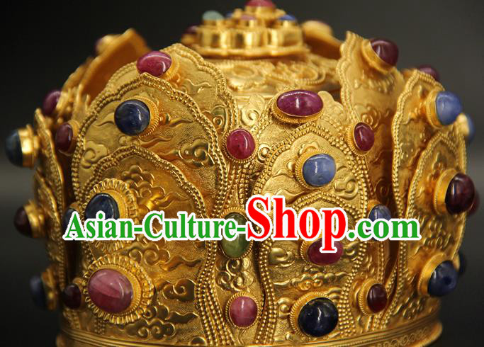 China Traditional Handmade Gems Hair Crown Ancient Taoist Hairpin Ming Dynasty Hair Accessories