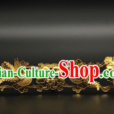 China Traditional Ancient Ming Dynasty Court Hair Accessories Hairpin Handmade Golden Phoenix Hair Crown