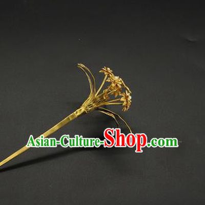 China Ancient Court Golden Orchids Hairpin Traditional Song Dynasty Empress Hair Accessories Handmade Hair Stick