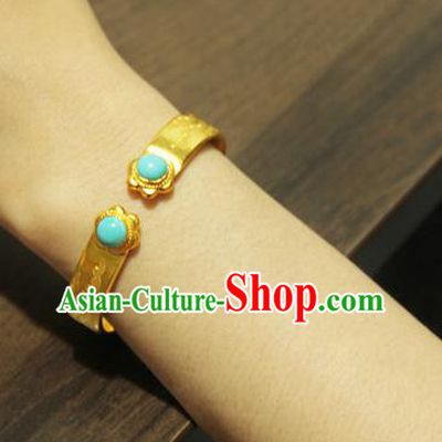 China Handmade Tang Dynasty Princess Golden Bracelet Ancient Palace Lady Jewelry
