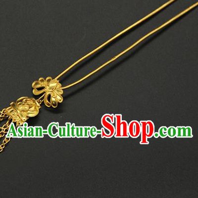 China Ancient Song Dynasty Tassel Hair Stick Traditional Handmade Court Golden Hairpin Queen Hair Accessories