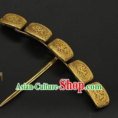 China Traditional Court Queen Hair Stick Ancient Song Dynasty Hair Accessories Handmade Court Golden Hairpin